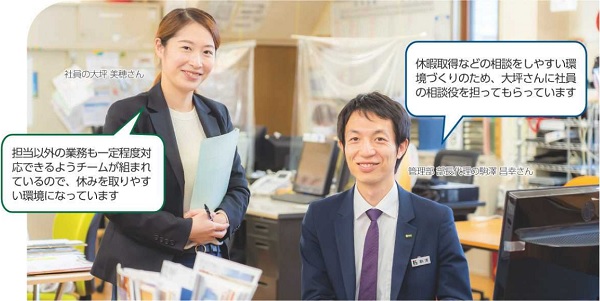 株式会社頸城建工　管理部 部長代理　駒澤 昌幸さん、社員の大坪 美穂さん（写真）
