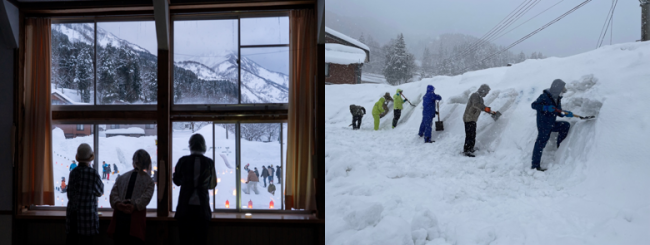 積雪に恵まれた会場の準備の様子（写真）