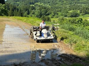 田植え機による田植えのようす（写真）