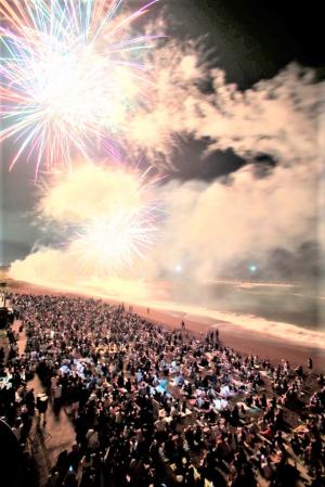 多くの来場者が集まった鵜の浜海岸（写真）