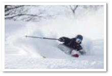 雪煙を上げながら滑走するスキーヤー（写真）