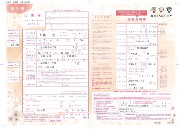 オリジナル出生届記入例(画像)