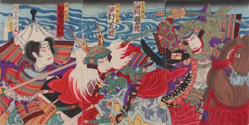 楊洲周延筆「上杉謙信　市川団十郎　武田信玄　中村芝翫　原大隅守　助高屋高助」作品画像